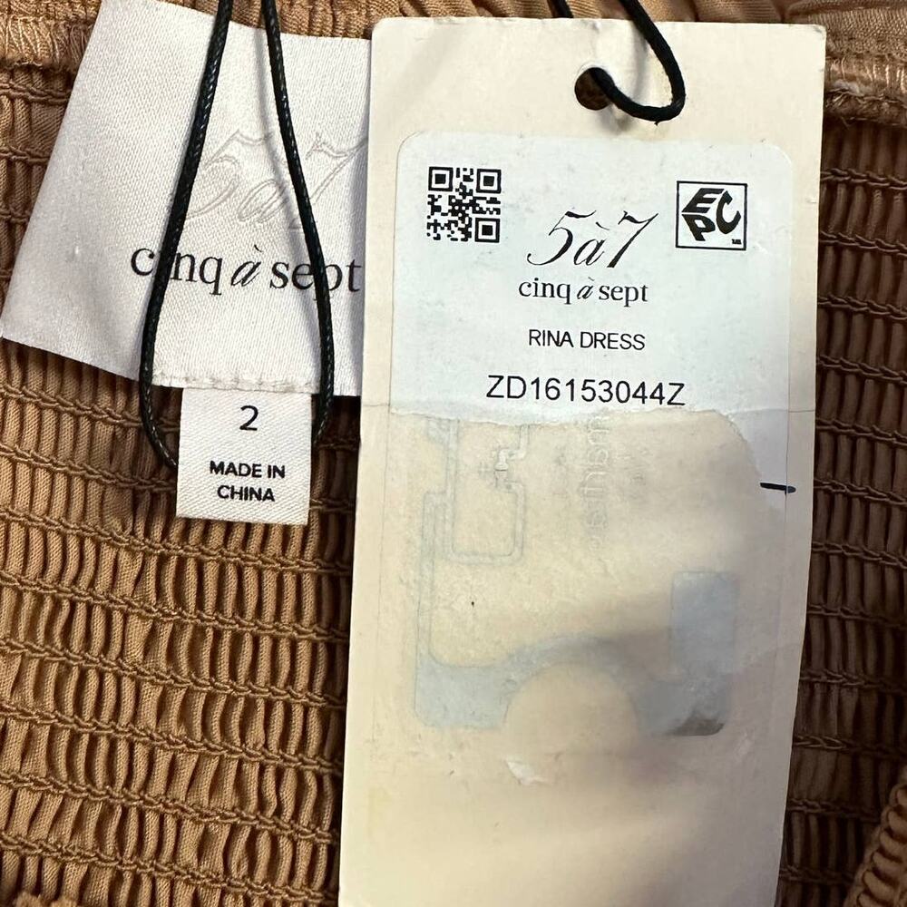 NEW Cinq a Sept Tan Smocked Midi Dress - Picture 5 of 8